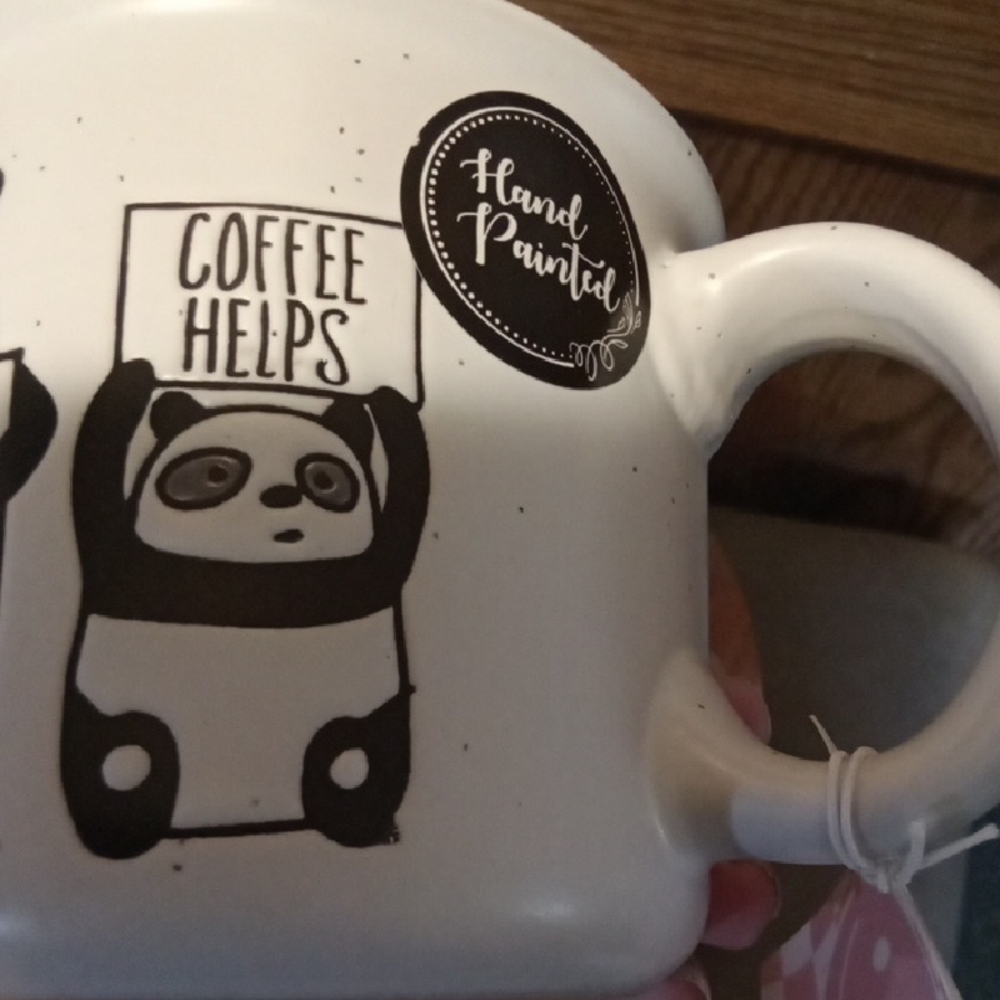 🐼Cute Pair Panda 'Life Happens' Ceramic Coffee Mug - White with Pink Interior🐼 - Picture 7 of 10
